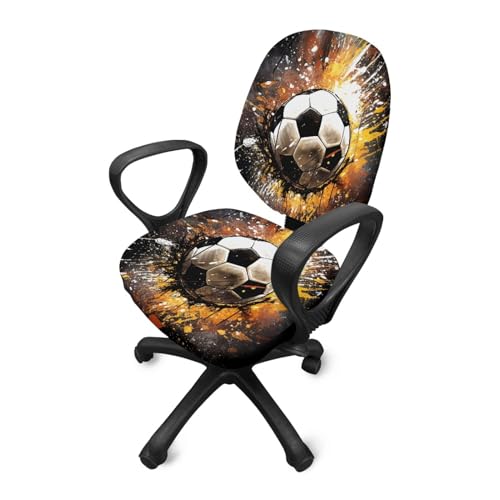 Highdi Bezug für Bürostuhl, Fußball Muster Computer Stuhl Bezug Bürostuhl Bezug 2 Teilig (Rückenbezug + Sitzbezug) Stretch Hussen für Bürostuhl Bürostuhl Abdeckung Abnehmbare (Aquarell) von Highdi