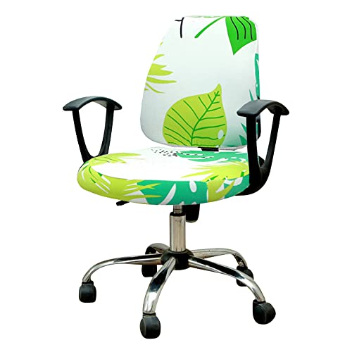 Highdi Bezug für Bürostuhl 2 Teilig Sitzfläche Spandex Bürostuhl Bezug Bürostuhlabdeckung mit Armlehnen, Waschbare Universal Stuhlhussen für Computer Stuhl Armlehnen Stuhl Drehstuhl (Grüne Blätter) von Highdi