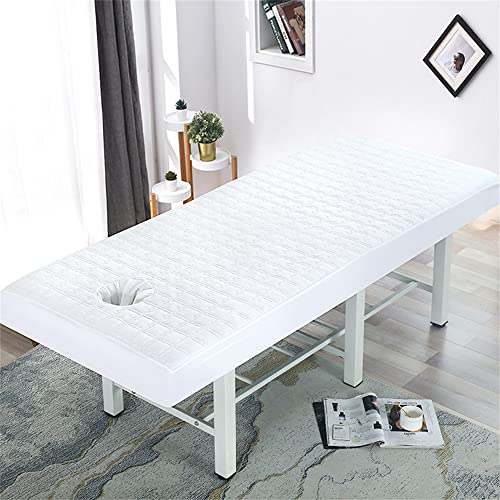 Highdi Bezug für Massageliege mit Loch, Gesteppte Baumwolle Waschbare Beauty Bettbezug Elastisches Massagetische Bezug Weiches Atmungsaktiv Massagebett für Spa (80x190cm,Weiss) von Highdi