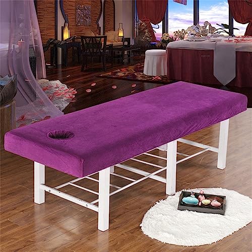 Highdi Bezug für Massageliege mit Loch, Kristallsamt Dick Waschbare Beauty Bettbezug Elastisches Massagetische Bezug Weiches Atmungsaktiv Massagebett für Spa, Schönheits (190X80CM,Dunkellila) von Highdi