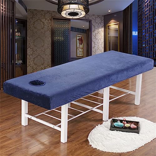 Highdi Bezug für Massageliege mit Loch, Kristallsamt Dick Waschbare Beauty Bettbezug Elastisches Massagetische Bezug Weiches Atmungsaktiv Massagebett für Spa, Schönheits (190X80CM,Navy blau) von Highdi