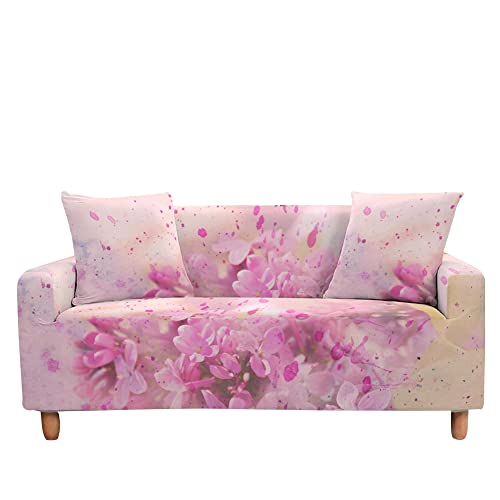 Highdi Blumen Gemälde Sofabezug Sofaüberwürfe für 1/2/3/4 Sitzer, Armlehnen Sofa Cover Elastisch Stretch Antirutsch Sofa Cover Sofahusse Couchbezug Möbelschutz (Pinke Blume,2 Sitzer) von Highdi