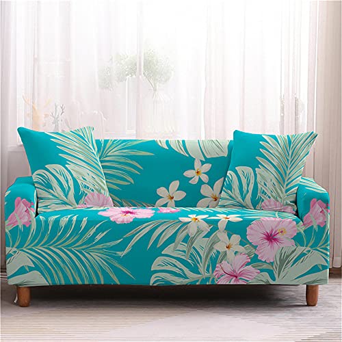 Highdi Blumen Sofabezug Sofaüberwürfe für 1/2/3/4 Sitzer, Armlehnen Sofa Cover Elastisch Spandex Stretch Antirutsch Sofa Cover Sofahusse Couchbezug Möbelschutz (Türkis,2 Sitzer) von Highdi