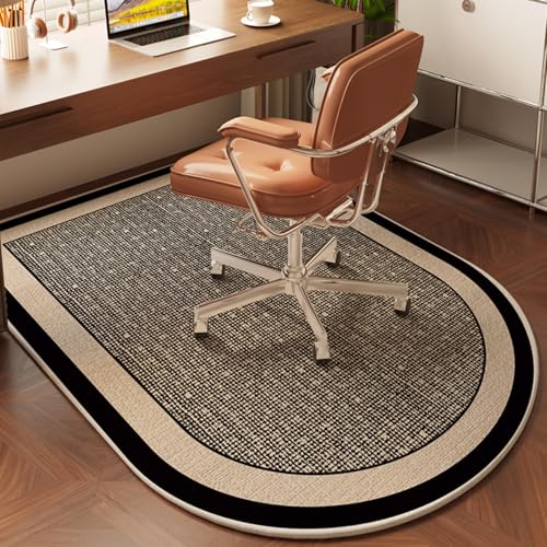 Highdi Bodenschutzmatte Bürostuhl, Halbkreisförmig Bürostuhl Unterlage Kratzfest Bodenmatte, Retro-Stil Stuhlunterlage rutschfest Schreibtischstuhl Unterlage (Khaki Schwarz 1,60x120cm) von Highdi