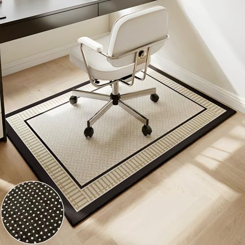 Highdi Bodenschutzmatte Bürostuhl, Rechteck Bürostuhl Unterlage Kratzfest rutschfest Bodenmatte Stuhlunterlage Bürostuhlunterlage Schreibtischstuhl Unterlage Teppich (Schwarzbeige,90x120cm) von Highdi