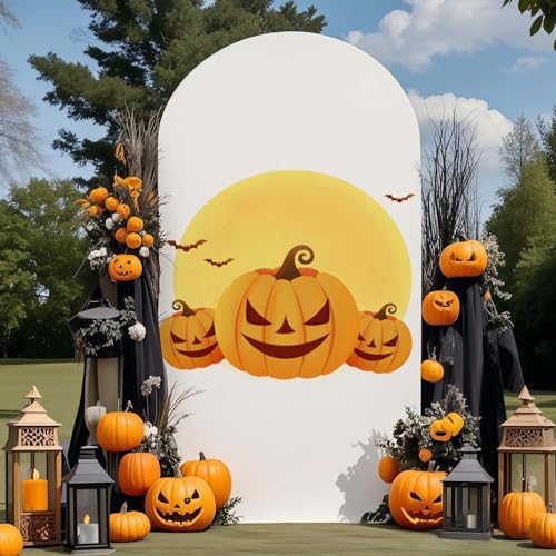 Highdi Bogen Hintergrund Abdeckung, Halloweengsbogen Abdeckung Bogen Hintergrund Abdeckungen Oberseite für Halloweengsthema, Party, Bankett Dekoration (150x65-4.9x2.FT,Kürbis 4) von Highdi