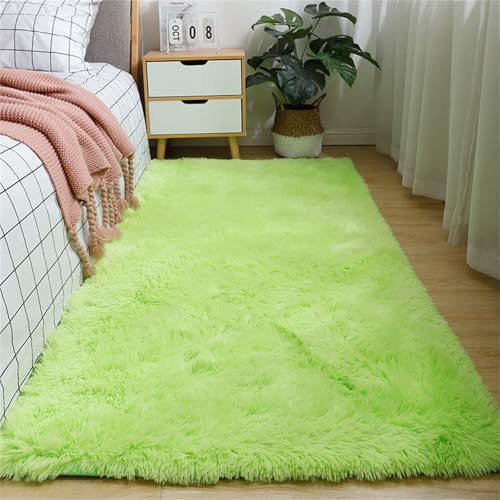 Highdi Bonbonfarbe Langflor Weich Teppich Wohnzimmer, Soft Shaggy Teppich, Flauschiger Teppich, Waschbarer Teppich Schlafzimmer, Kunstfell Fell Imitat Teppich Kinderzimmer (140x200cm,Grün) von Highdi