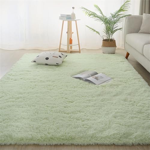 Highdi Bonbonfarbe Langflor Weich Teppich Wohnzimmer, Soft Shaggy Teppich, Flauschiger Teppich, Waschbarer Teppich Schlafzimmer, Kunstfell Fell Imitat Teppich Kinderzimmer (140x200cm,Hellgrün) von Highdi