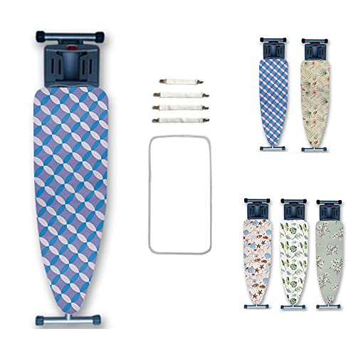 Highdi Bügelbrettbezug 137x42cm, Universal Bügelbrettbezug für Dampfbügelstation, Minimalistisch Muster Bügelbrettabdeckungs mit 4 Gummizug und Spannern 1 Bügeltuch (Blau,137x42cm) von Highdi
