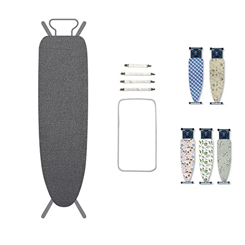 Highdi Bügelbrettbezug Universal 147x48cm, Einfarbig Minimalistisch Bügelbrettbezug für Dampfbügelstation, Bügelbrettabdeckungs mit 4 Gummizug und Spannern 1 Bügeltuch (Dunkelgrau B,147x48cm) von Highdi