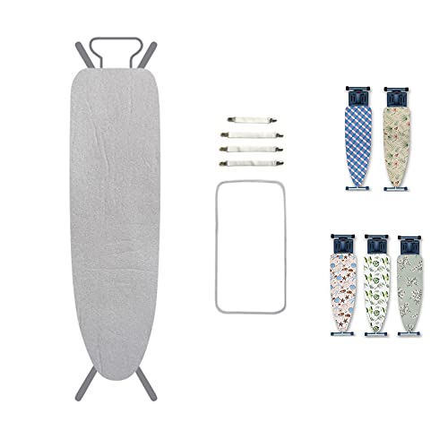 Highdi Bügelbrettbezug Universal 147x48cm, Einfarbig Minimalistisch Bügelbrettbezug für Dampfbügelstation, Bügelbrettabdeckungs mit 4 Gummizug und Spannern 1 Bügeltuch (Grau,147x48cm) von Highdi