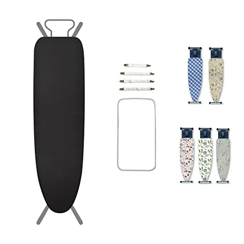 Highdi Bügelbrettbezug Universal 147x48cm, Einfarbig Minimalistisch Bügelbrettbezug für Dampfbügelstation, Bügelbrettabdeckungs mit 4 Gummizug und Spannern 1 Bügeltuch (Schwarz,147x48cm) von Highdi