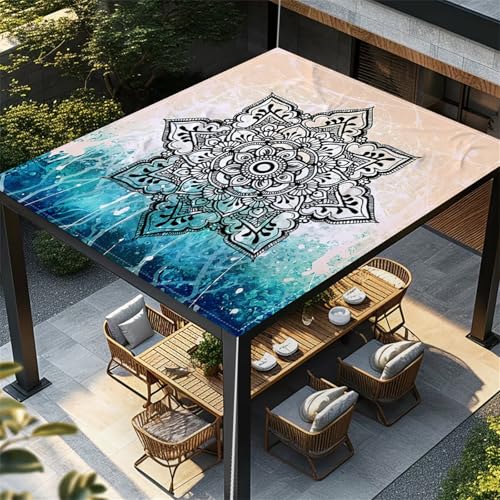 Highdi Bunt Exotischer Stil Sonnensegel Wasserdicht UV Schutz,Terrasse Garten Camping Sonnensegel Rechteckig,Schnelltrocknend Balkon Sonnenschutz Segeltuch mit Ösen und 4 Seil (Beigeblau,1,8x1,8m) von Highdi