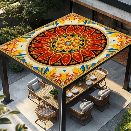 Highdi Bunt Retro-Stil Sonnensegel Wasserdicht UV Schutz,Terrasse Garten Camping Sonnensegel Rechteckig,Schnelltrocknend Balkon Sonnenschutz Segeltuch mit Ösen und 4 Seil (Gelb,2,0x2,0m) von Highdi