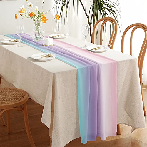 Highdi Chiffon Tischläufer Modern Esszimmer, Farbverlauf Lang Tischläufer Tischdecke Läufer für Hochzeits Geburtstagsfeier Braut Baby Shower Dekorationen (Rosa,70x300cm) von Highdi