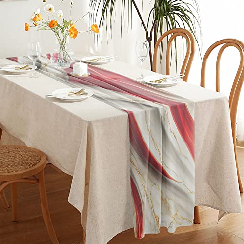 Highdi Chiffon Tischläufer Modern Esszimmer, Marmor Gold Lang Tischläufer Tischdecke Läufer für Hochzeits Geburtstagsfeier Braut Baby Shower Dekorationen (70x300cm,Rot) von Highdi