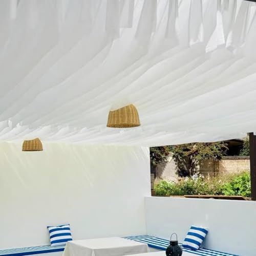 Highdi Deckenvorhänge Hochzeit Chiffon Stoff Drapierung, Durchsichtige Tüll Deckenvorhänge Freihanddeko für Hochzeit, Bogen, Bühne, Zeremonie, Empfang (1 Weiß,90 * 900CM) von Highdi