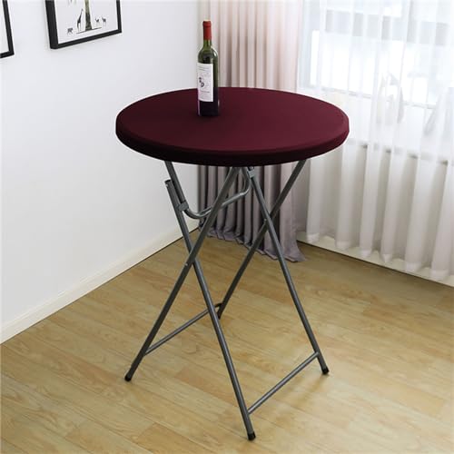 Highdi Einfarbig Elastische Tischdecke Rund Abwaschbar, Spanntischdecke Rund Gartentischdecke Outdoor Round Tischdecke mit Gummizug für Esszimmer, Küche und Picknick (ф60cm,Dunkelrot) von Highdi