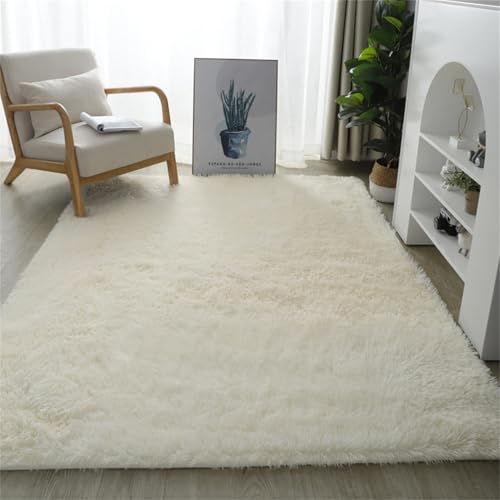 Highdi Einfarbig Langflor Weich Teppich Wohnzimmer,Klassisch Soft Shaggy Teppich,Flauschiger Teppich,Waschbarer Teppich Schlafzimmer,Kunstfell Fell Imitat Teppich Kinderzimmer (Beige,80x120cm) von Highdi
