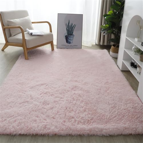 Highdi Einfarbig Langflor Weich Teppich Wohnzimmer,Klassisch Soft Shaggy Teppich,Flauschiger Teppich,Waschbarer Teppich Schlafzimmer,Kunstfell Fell Imitat Teppich Kinderzimmer (Pink,50x80cm) von Highdi