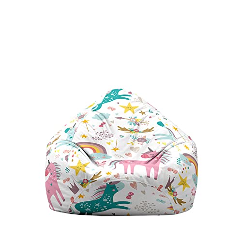 Highdi Einhorn Sitzsack Ohne Füllung für Kinder Erwachsene, Lazy Lounger Sitzsack Stuhlbezug Indoor Outdoor Waschbar Weicher Bodenkissen Sitzsack Abdeckung mit Reißverschluss (Romantisch,70 * 80cm) von Highdi
