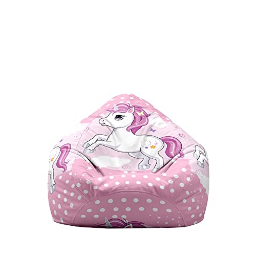 Highdi Einhorn Sitzsack Ohne Füllung für Kinder Erwachsene, Lazy Lounger Sitzsack Stuhlbezug Indoor Outdoor Waschbar Weicher Bodenkissen Sitzsack Abdeckung mit Reißverschluss (Rosa Einhorn,90*110cm) von Highdi