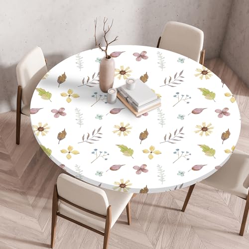 Highdi Elastische Tischdecke Rund Abwaschbar, 3D-Druck Spanntischdecke Rund Gartentischdecke Outdoor Round Tischdecke mit Gummizug für Feiertage Versammlung (Einfache Blume 1,90cm) von Highdi