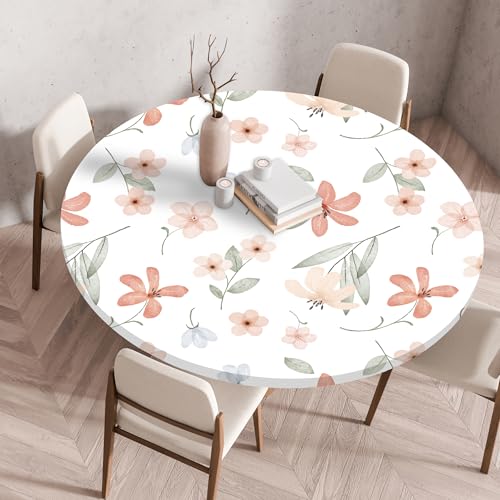 Highdi Elastische Tischdecke Rund Abwaschbar, 3D-Druck Spanntischdecke Rund Gartentischdecke Outdoor Round Tischdecke mit Gummizug für Feiertage Versammlung (Einfache Blume 3,100cm) von Highdi