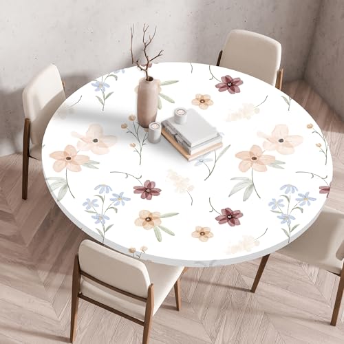 Highdi Elastische Tischdecke Rund Abwaschbar, 3D-Druck Spanntischdecke Rund Gartentischdecke Outdoor Round Tischdecke mit Gummizug für Feiertage Versammlung (Einfache Blume 4,80cm) von Highdi