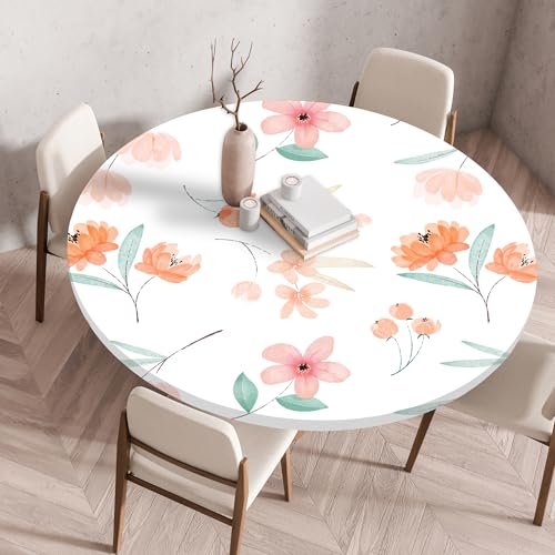 Highdi Elastische Tischdecke Rund Abwaschbar, 3D-Druck Spanntischdecke Rund Gartentischdecke Outdoor Round Tischdecke mit Gummizug für Feiertage Versammlung (Einfache Blume 5,90cm) von Highdi