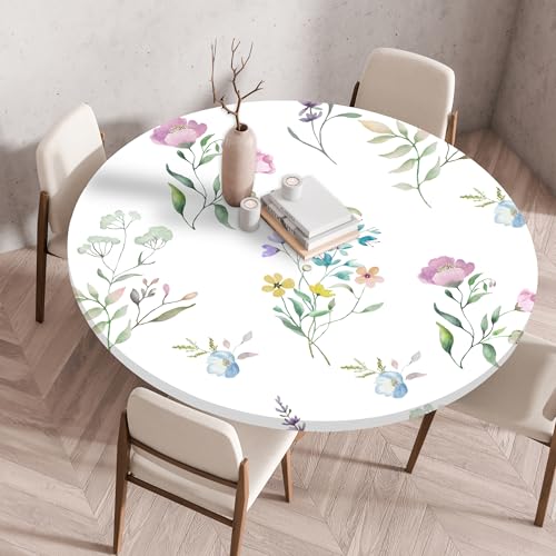 Highdi Elastische Tischdecke Rund Abwaschbar, 3D-Druck Spanntischdecke Rund Gartentischdecke Outdoor Round Tischdecke mit Gummizug für Feiertage Versammlung (Elegante Blume 1,160cm) von Highdi