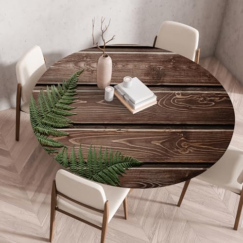Highdi Elastische Tischdecke Rund Abwaschbar, 3D-Druck Spanntischdecke Rund Gartentischdecke Outdoor Round Tischdecke mit Gummizug für Feiertage Versammlung (Laubholz 1,110cm) von Highdi