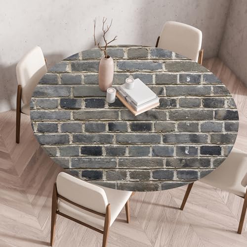 Highdi Elastische Tischdecke Rund Abwaschbar, 3D-Druck Spanntischdecke Rund Gartentischdecke Outdoor Round Tischdecke mit Gummizug für Feiertage Versammlung (Steinmauer 5,140cm) von Highdi