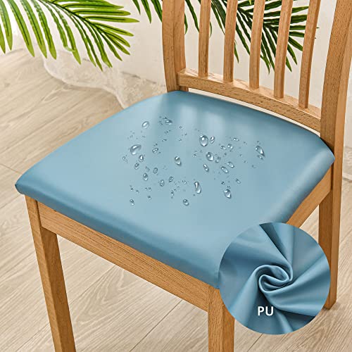 Highdi Esszimmerstuhl Sitzbezüge 1/2/4/6er Set, Stretch PU-Leder Sitzschutzbezug Sitzkissenbezug Abnehmbar Wasserdicht Sitzkissen Hussen für Bürostuhl Armlehnen Stuhl (Blauer See,4 Stück) von Highdi