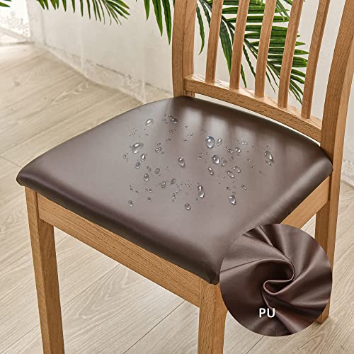 Highdi Esszimmerstuhl Sitzbezüge 1/2/4/6er Set, Stretch PU-Leder Sitzschutzbezug Sitzkissenbezug Abnehmbar Wasserdicht Sitzkissen Hussen für Bürostuhl Armlehnen Stuhl (Kaffee braun,6 Stück) von Highdi