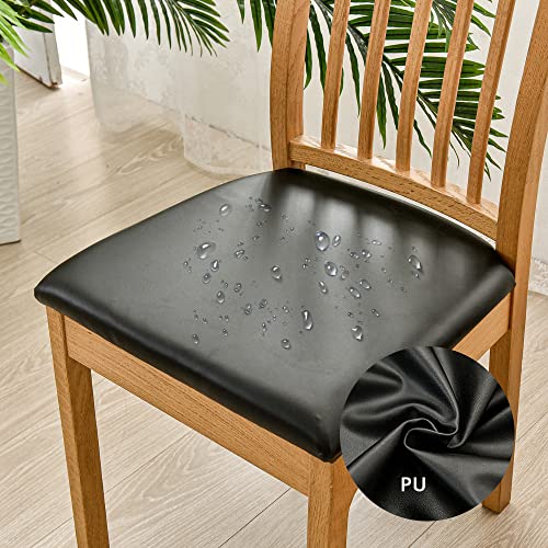 Highdi Esszimmerstuhl Sitzbezüge 1/2/4/6er Set, Stretch PU-Leder Sitzschutzbezug Sitzkissenbezug Abnehmbar Wasserdicht Sitzkissen Hussen für Bürostuhl Armlehnen Stuhl (Schwarz,2 Stück) von Highdi