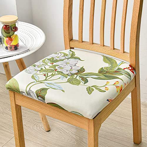 Highdi Esszimmerstuhl Sitzbezüge 1/2/4/6er Set, Stretch Spandex Sitzschutzbezug Sitzkissenbezug Abnehmbar Waschbarer Sitzkissen Hussen für Bürostuhl Armlehnen Stuhl (Blumen und Blätter,2 Stück) von Highdi