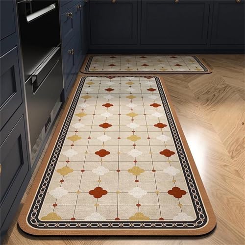 Highdi Europäischer Stil Klassisch Küchenläufer,Saugfähig Küchenteppich,Läufer Flur 2,5 mm Teppich Küche,rutschfest Diatomeenerde Teppich Läufer,für Eingangsbereich Esszimmer (Beige,60x90cm) von Highdi