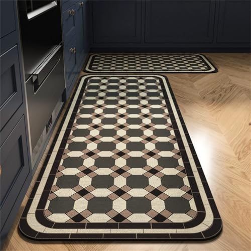 Highdi Europäischer Stil Klassisch Küchenläufer,Saugfähig Küchenteppich,Läufer Flur 2,5 mm Teppich Küche,rutschfest Diatomeenerde Teppich Läufer,für Eingangsbereich Esszimmer (Retro,50x80cm) von Highdi