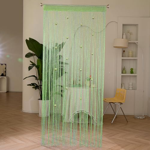Highdi Fadenvorhang Fliegenvorhang Terrassentür Insektenschutz Rose Serie Fadenvorhang Balkontür Perlenvorhang Elegant Perlenvorhang Balkontür Türvorhang Perlen (Grün 1,1X2m) von Highdi
