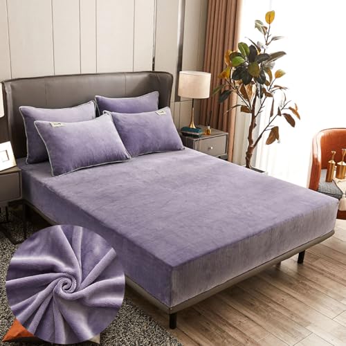 Highdi Flanell Spannbettlaken Polyester Weiches Atmungsaktiver Mikrofaser bettlaken - Matratzenschoner Tiefe Tasche für bis 25cm Matraze (120cmx200cm,Taro Violett) von Highdi