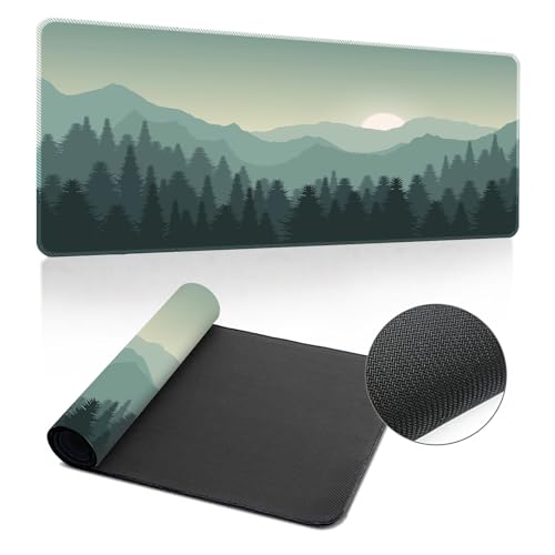 Highdi Gaming Mauspad XXL/XL, Groß Schreibtischunterlage Großes Mousepad Gaming PC Schreibtisch Matte Desk Mat Vernähte Kanten für Büro, Tastatur, Laptop (Dunkelgrüner Baum,400 * 1000 * 2mm) von Highdi