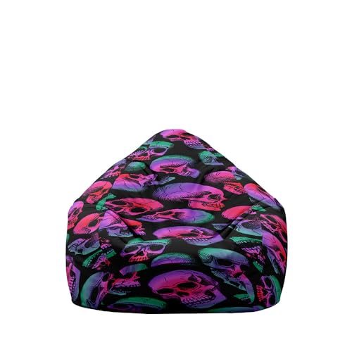 Highdi Halloween Sitzsack Kinder mit Ohne Füllung - Sitzsack Spielzeug Aufbewahrung,Sitzsack Stuhl Abdeckung Plüschtier Aufbewahrung Bequeme Bodenliege (Totenkopf-Muster,L:90x110cm) von Highdi