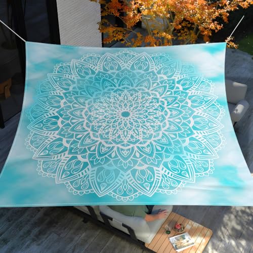Highdi Himmelblau Sonnensegel Wasserdicht Rechteckig Sonnenschutz mit UV Schutz, Terrasse Garten Camping Sonnensegel Balkon Sonnenschutz Segeltuch inkl 4 Seil (Bohemian,2x2m) von Highdi