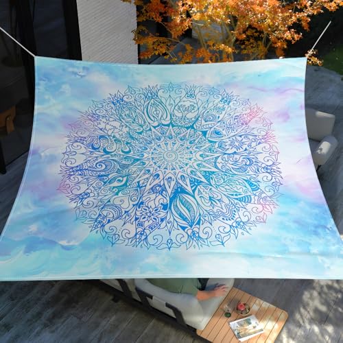 Highdi Himmelblau Sonnensegel Wasserdicht Rechteckig Sonnenschutz mit UV Schutz, Terrasse Garten Camping Sonnensegel Balkon Sonnenschutz Segeltuch inkl 4 Seil (Mandala,2x2m) von Highdi