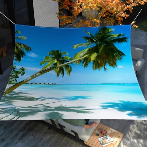 Highdi Himmelblau Sonnensegel Wasserdicht Rechteckig Sonnenschutz mit UV Schutz, Terrasse Garten Camping Sonnensegel Balkon Sonnenschutz Segeltuch inkl 4 Seil (Palme,2x2m) von Highdi