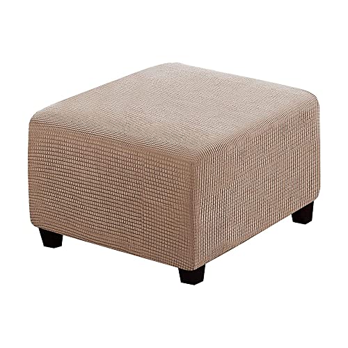 Highdi Jacquard Ottomane Schonbezug Hockerbezug, Hocker Hussen für Quadratische Fußhocker, Stretch Bezug Ottomane Abdeckung Überzug Hocker Protector Waschbar Hockerabdeckung (M,Khaki) von Highdi