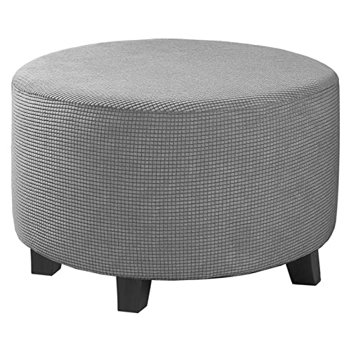 Highdi Jacquard Ottomane Schonbezug Hockerbezug, Runde Hocker Hussen für Fußhocker Rechteckig,Stretch Bezug Ottomane Abdeckung Überzug Hocker Protector Waschbar Hockerabdeckung (Hellgrau,S) von Highdi