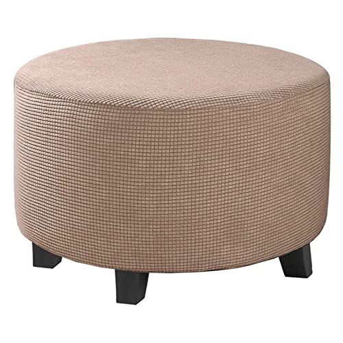 Highdi Jacquard Ottomane Schonbezug Hockerbezug, Runde Hocker Hussen für Fußhocker Rechteckig,Stretch Bezug Ottomane Abdeckung Überzug Hocker Protector Waschbar Hockerabdeckung (Khaki,L) von Highdi