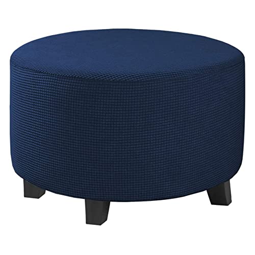 Highdi Jacquard Ottomane Schonbezug Hockerbezug, Runde Hocker Hussen für Fußhocker Rechteckig,Stretch Bezug Ottomane Abdeckung Überzug Hocker Protector Waschbar Hockerabdeckung (Navy blau,S) von Highdi